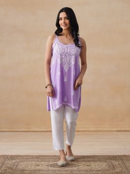 House of Chikankari - Rayon Chikankari Women's Short Kurta - Lavender
