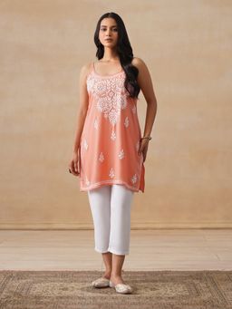 House of Chikankari - Rayon Chikankari Women's Short Kurta - Peach