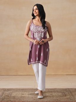 House of Chikankari - Rayon Chikankari Women's Short Kurta - Mauve