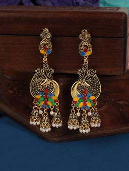 Anika's Creations - Traditional Gold Plated Party Wear Antique Multicolour 3 Jhumka Earring