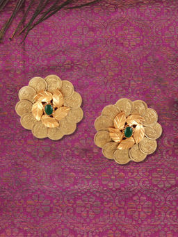 Suhani Pittie - Gold Kasu Foliage earrings with green crystals