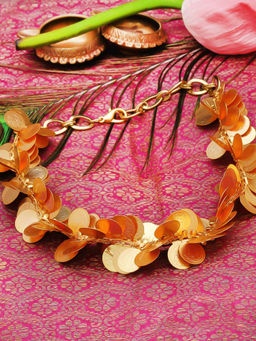 Suhani Pittie - Gold coin branch hand cuff with chain