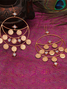 Suhani Pittie - Gold Kasu Coin Earrings with White Crystal
