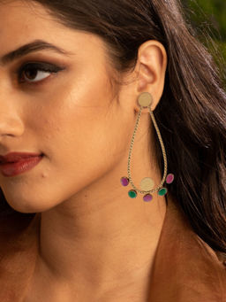 Suhani Pittie - Gold teardrop with crystals Green and Red hoop Drop earrings