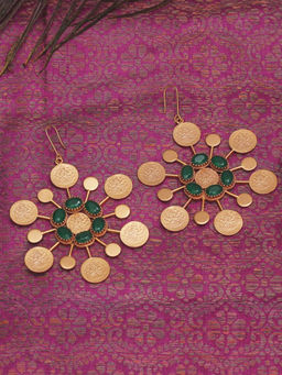 Suhani Pittie - Gold Kasu earrings with green crystals