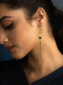 Suhani Pittie - Gold Shield coin motif Drop earrings with tassles