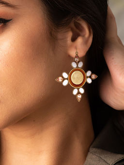 Suhani Pittie - Gold coin motif and crystal dangling earrings