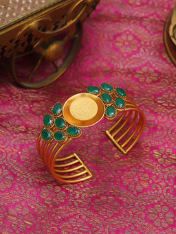 Suhani Pittie - Gold coin centre hand cuff with green crystals
