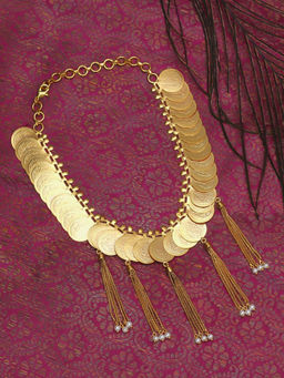 Suhani Pittie - Gold coin necklace with pearl fringe