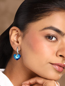 Yellow Chimes - Silver Toned Valentine Special Gifts Crystal Heart Shaped Drop Earrings