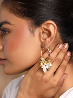 Yellow Chimes - Gold Plated Hanging Hoop Women Drop Earrings