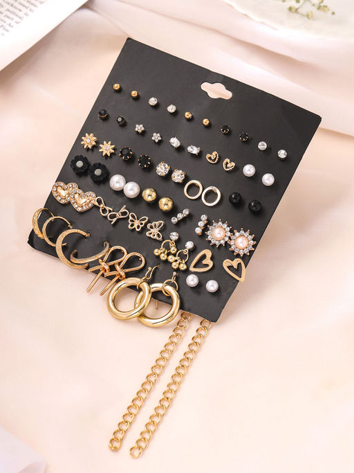 Yellow Chimes Combo of 30 Pairs Stud Hoop Earrings Set
