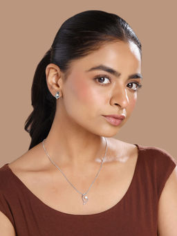 Yellow Chimes - White Stone Rhodium Plated Pendant Necklace with Earrings Jewellery Set for Women