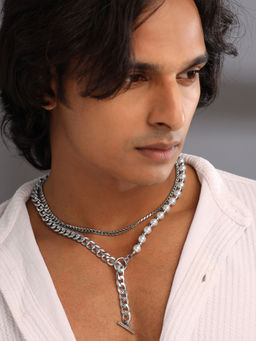 Yellow Chimes - Silver Pearl Chain Necklace for Men