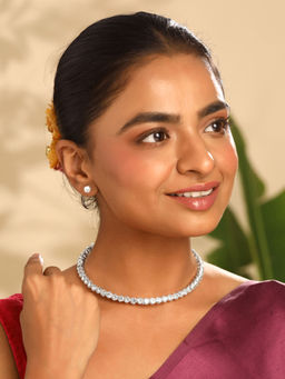 Yellow Chimes - White Stone Crystal Rhodium Plated Necklace with Earrings Jewellery Set