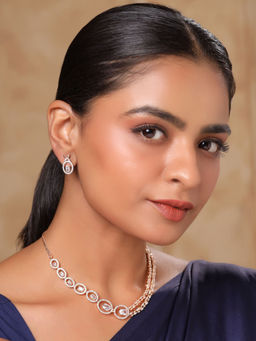 Yellow Chimes - White Stone AD Necklace with Earrings Jewellery Set