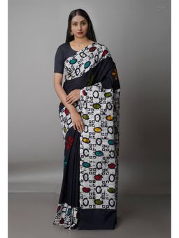 Unnati Silks - Black Pure Batik Kota Cotton Saree with Unstitched Blouse