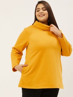 theRebelinme - Plus Size Womens Mustard Solid Color Knitted Winter Sweatshirt