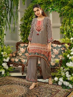 Gahan - Black and Pink Stripes Printed and Tassels Co-Ord Set