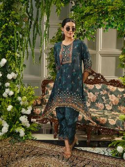 Gahan - Tassels Dark Teal Digital Print Co-Ord Set