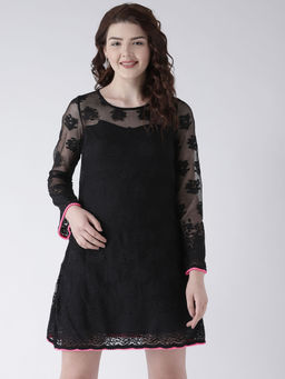 Dodo & Moa - Black Floral Net A-Line Dress