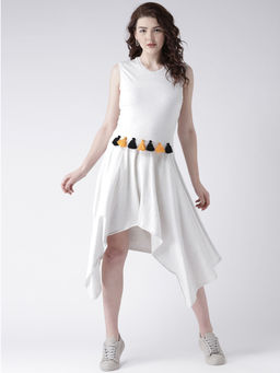 Dodo & Moa - Women White Solid Fit and Flare Dress