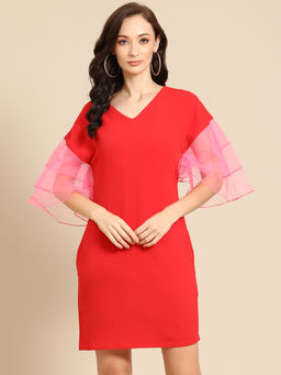 Dodo & Moa - Red Flared Sleeves Sheath Dress