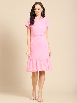 Dodo & Moa - Pink Solid Pure Cotton Wrap Dress
