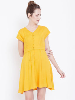 Dodo & Moa - Women Mustard Yellow A-Line Dress