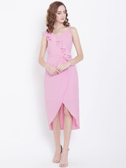 Dodo & Moa - Women Pink Solid Wrap Dress