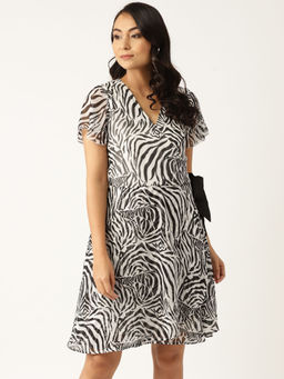 Dodo & Moa - Women White and Black Zebra Printed Wrap Dress
