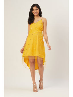 Dodo & Moa - Women Mustard Yellow and Silver-Toned Embellished Layered Wrap Dress