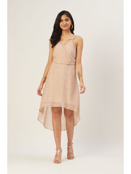 Dodo & Moa - Women Beige and Pink Polka Dot Print Wrap Dress