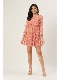 Dodo & Moa - Women Peach-Coloured Self Design Layered A-Line Dress