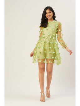 Dodo & Moa - Women Green Self Design Layered A-Line Dress