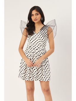 Dodo & Moa - White V-Neck Fit and Flare Mini Dress