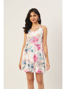 Dodo & Moa - White Floral Printed A-Line Dress