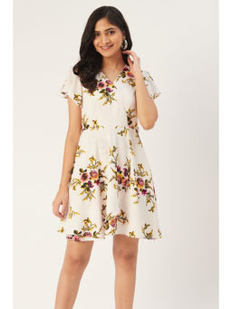 Dodo & Moa - White Floral Printed Fit and Flare Dress