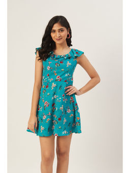 Dodo & Moa - Women Blue and Red Floral Print A-Line Dress