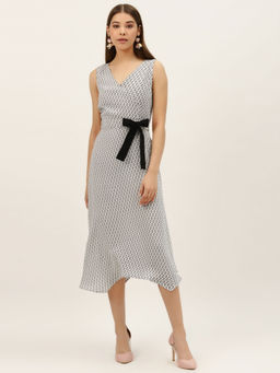 Dodo & Moa - Women Off-White and Black Printed A-Line Dress