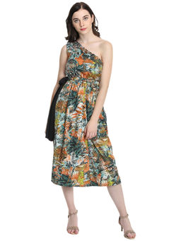 Dodo & Moa - Dodo Moa Women Multicoloured Tropical Print Fit and Flare Dress