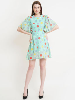 Dodo & Moa - Sea Green Printed Georgette Dress