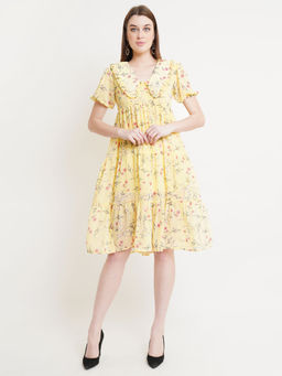 Dodo & Moa - Yellow and Green Floral Georgette Dress