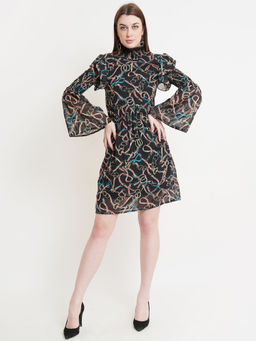 Dodo & Moa - Black Printed Georgette Dress