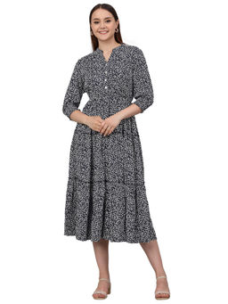 Cantabil - Women's Blue Printed Mandarin Collar Casual Dress