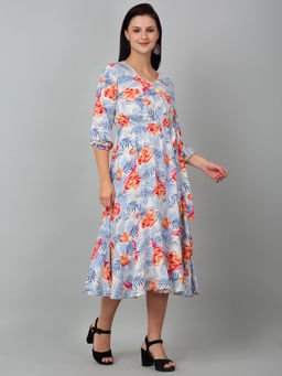 Cantabil - Women Sky Blue V-Neck Printed Dress
