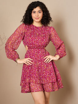 Kibo - Pink Side Cut-Out Dress with Frill