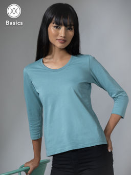 Twenty Dresses by Nykaa Fashion - Basics Blue Solid Round Neck T Shirt