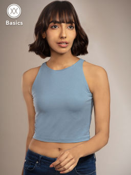 Twenty Dresses by Nykaa Fashion - Basics Aqua Blue Solid Round Neck Short Sleeves T Shirt