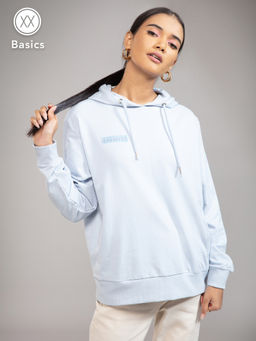 Twenty Dresses by Nykaa Fashion - Basics Blue Solid Crew Neck Hoodie